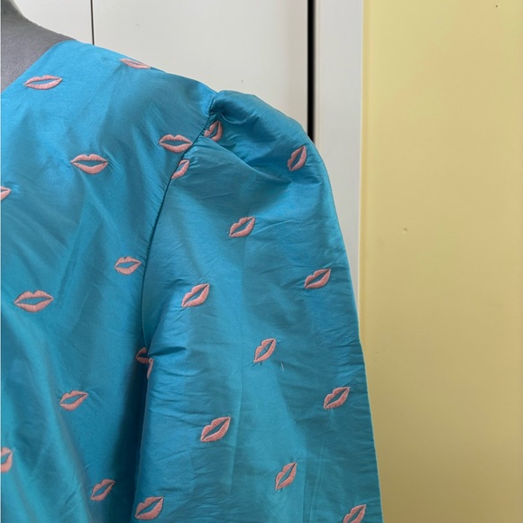 Blue satin dress with lips Batsheva size XL - Picture 2 of 6